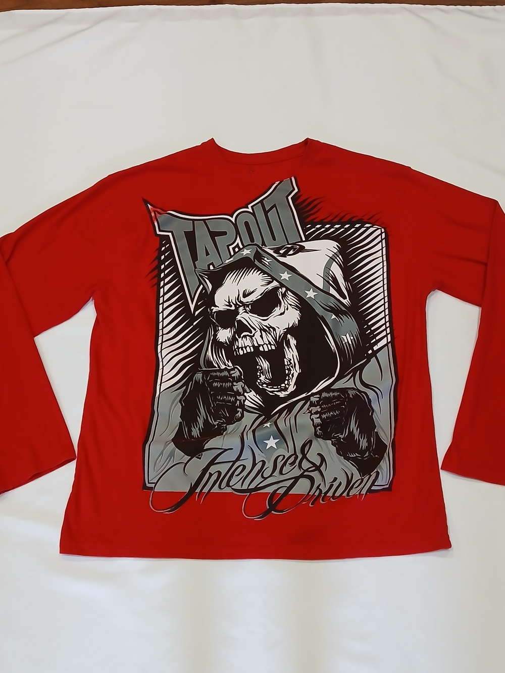 Tapout Men's XXL Red Long Sleeve T-shirt "Intense & Driven" Grim Reaper Graphic